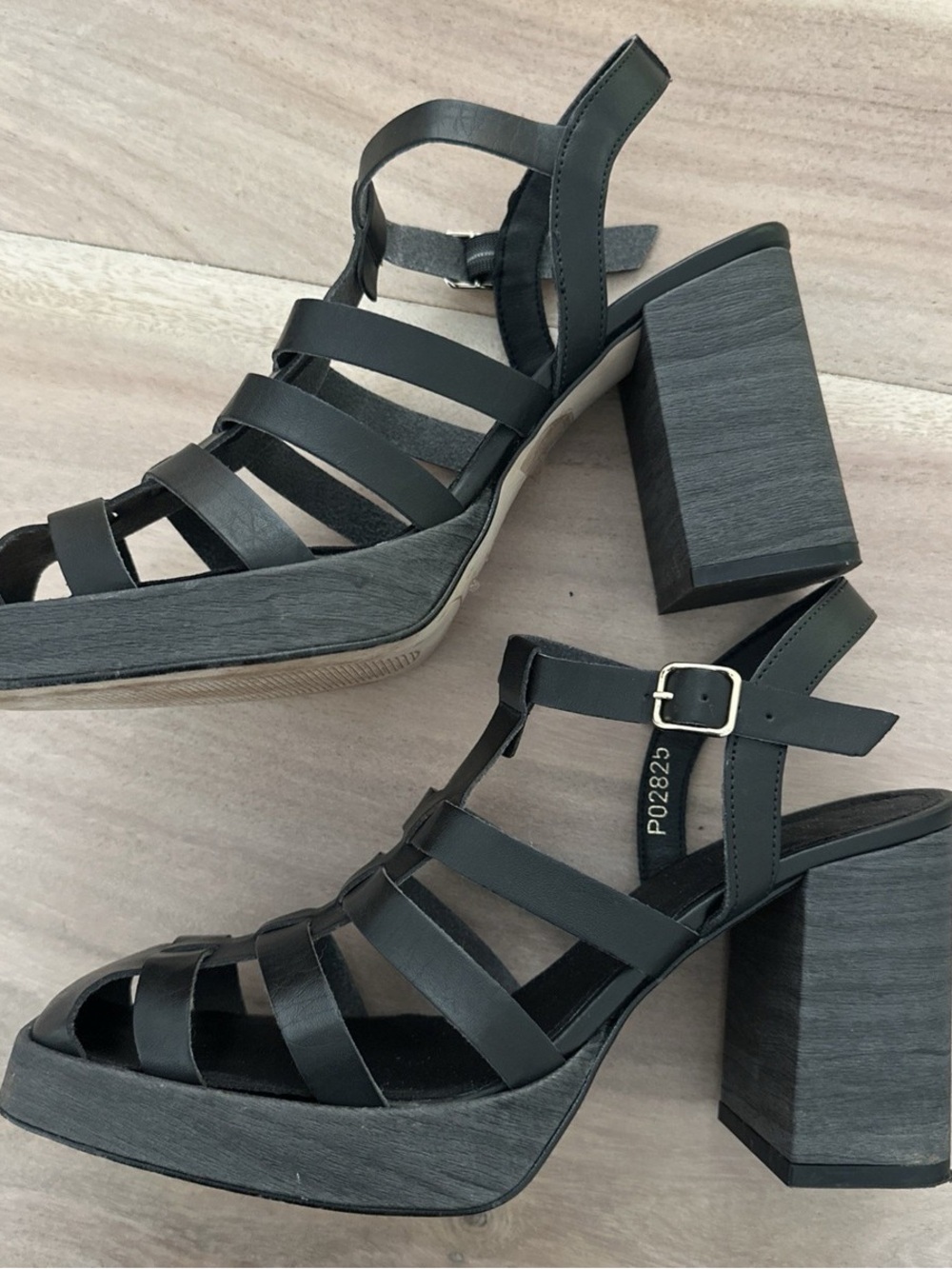 ALOHAS Black Strappy Block Heels - Picture 2 of 6